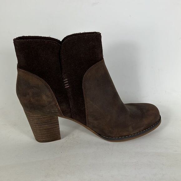 Timberland ankle booties women’s size 6.5 brown leather suede stacked heel - Picture 3 of 9
